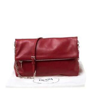 Prada Red Soft Calf Folded Crossbody Bag